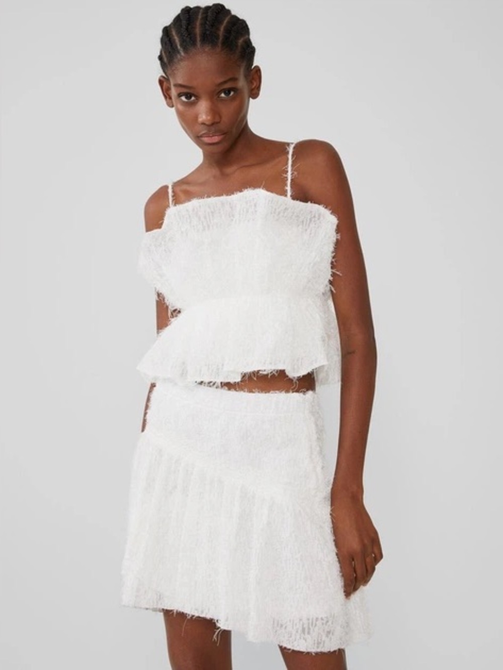 Zara White Textured Fringe Mini Skirt NWT Size Small